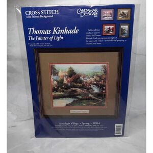 1996 Candamar Cross Stitch Kit Thomas Kinkade Lamplight Village Spring